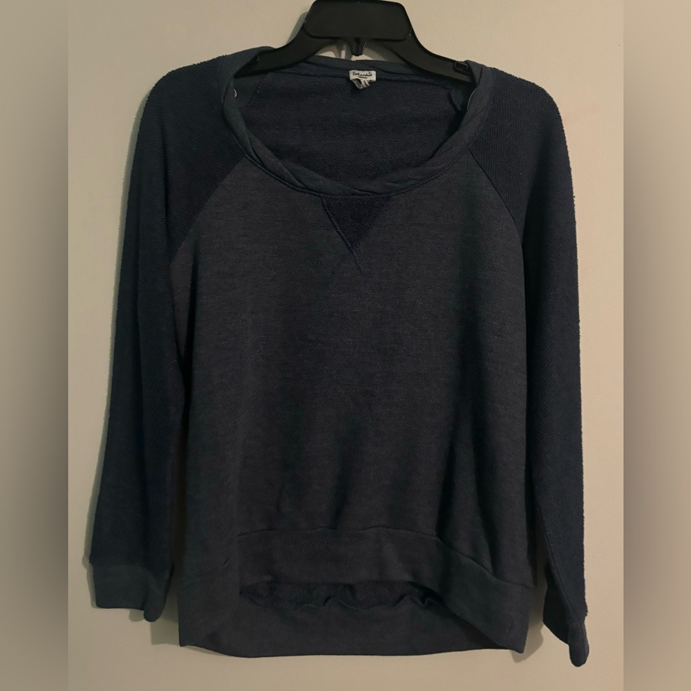 Splendid Womens Twisted Collar 2‎ Tone Blue Polyester Cotton Sweatshirt Medium